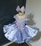 (#1501) Off shoulder straps baby doll glitz pageant dress (lavender) / 4~6 weeks production/no necklace