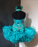 (#1503) Halter flat style glitz national pageant dress. (teal green) / 4 ~ 6 weeks production (*Without necklace)