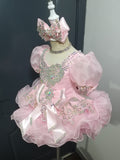 (DRESS EXAMPLE)(#1505) Cap sleeves flared style mega glitz national cupcake pageant dress (light pink) 4~6 weeks production (*Without necklace)