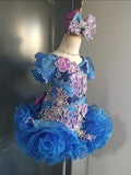(DRESS EXAMPLE)(#1505b) Cap sleeves flat style mega glitz national cupcake pageant dress (blue+purple) 4~6 weeks production (*Without necklace)