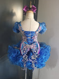 (DRESS EXAMPLE)(#1505b) Cap sleeves flat style mega glitz national cupcake pageant dress (blue+purple) 4~6 weeks production (*Without necklace)