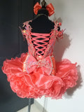 (DRESS EXAMPLE) (#1376) off shoulder flat style & straps cupcake pageant dress) (coral) / 3 ~4 weeks production (*Without necklace)