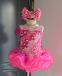 (DRESS EXAMPLE) (#1407A) Straps flat glitz national cupcake pageant dress (neon pink berry) / 4~6 weeks production (*Without necklace)
