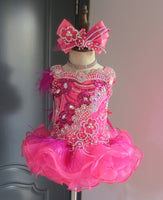 (DRESS EXAMPLE) (#1407A) Straps flat glitz national cupcake pageant dress (neon pink berry) / 4~6 weeks production (*Without necklace)