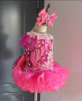 (DRESS EXAMPLE) (#1407A) Straps flat glitz national cupcake pageant dress (neon pink berry) / 4~6 weeks production (*Without necklace)