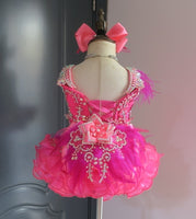 (DRESS EXAMPLE) (#1407A) Straps flat glitz national cupcake pageant dress (neon pink berry) / 4~6 weeks production (*Without necklace)