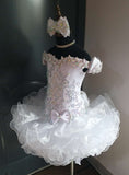 (#1379A) Off shoulder flat style high glitz national pageant dress. (white) / 3 ~ 4 weeks production (no necklace)