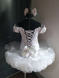 (#1379A) Off shoulder flat style high glitz national pageant dress. (white) / 3 ~ 4 weeks production (no necklace)
