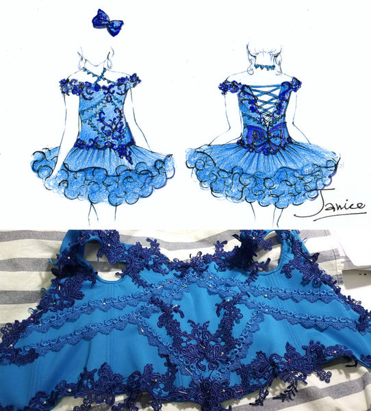(#1006b) Off shoulder flat natural pageant dress. (blue) Without rhinestones / 2 ~ 3 weeks production