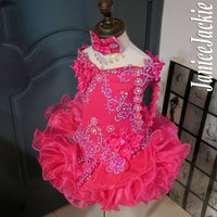 (#1003a) Off shoulder flat (High Glitz) pageant dress. (berry) / 2 ~ 3 weeks production (*Without necklace)