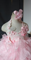 (#1008) Natural halter decorated baby doll dress (light pink) with white butterfly