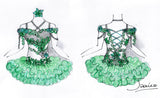 (#1009a) Off shoulder flat (High Glitz) pageant dress. (white green) / 2 ~ 3 weeks production