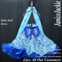 (Made to order) decorated natural halter lace baby doll dress (blue) (item: 1013)  with detachable double sleeves