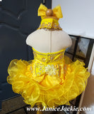 (#1015) Halter flat glitz pageant dress. (yellow) / (*Without necklace)