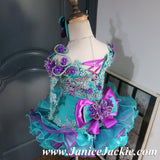 (#1017) Off shoulder flared glitz national pageant dress. (teal green, purple) / 2 ~ 3 weeks production (*Without necklace)