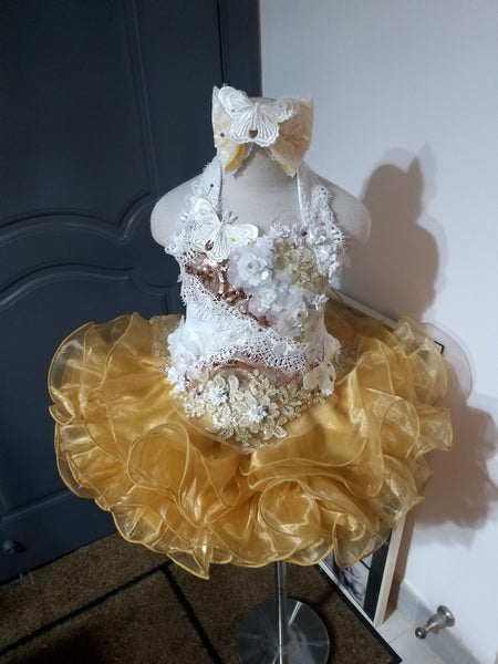 1018) Halter flat natural cupcake pageant dress. (white gold) / 2~3 janicejackie 1018) Halter flat natural cupcake pageant dress. (white gold) / 2~3 janicejackie
