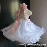 (#1019) Halter glitz baby doll dress. (white pink) / 2~3 weeks production