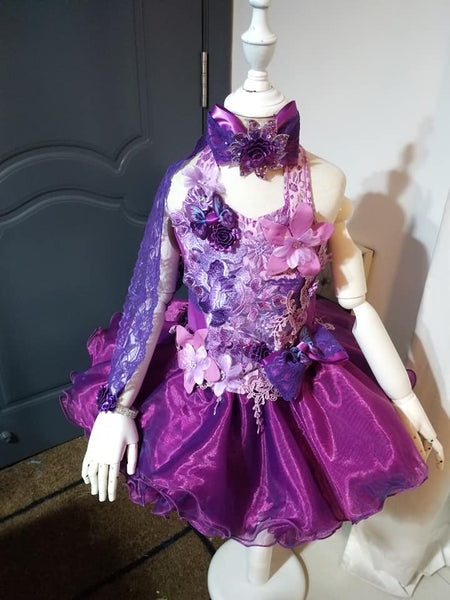 (#1021) Halter flat natural national pageant dress. (purple)