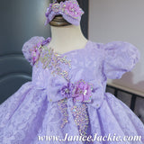 (#1024) Sleeve lace baby doll glitz pageant dress (lavender) / 2~3 weeks production