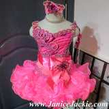 (#1032) Straps flat glitz national pageant dress. (neon pink) / 2 ~ 3 weeks production (*Without necklace)