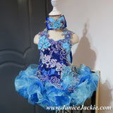 (#1038) Halter flat glitz national pageant dress. (2tone blue)  / 2 ~ 3 weeks production (*Without necklace)