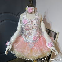 (#1051) Halter flat glitz national pageant dress. (rose pink & champagne)  / 2 ~ 3 weeks production (*Without necklace)