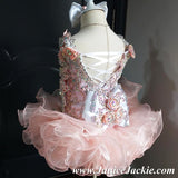 (#1056) Straps flat glitz national pageant dress. (white peach) / 2 ~ 3 weeks production (*Without necklace)