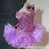 (#1058) Off shoulder flat glitz national pageant dress. (pinkish purple & black combo)  / 2 ~ 3 weeks production (*Without necklace)