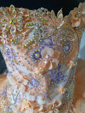 (#1111) Off shoulder flat (high glitz) national pageant dress. (white, peach, lavender) / 2 ~ 3 wks production / (*Without necklace)