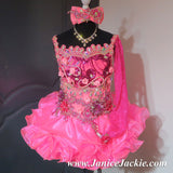 (DRESS EXAMPLE) (#1126) Straps flat glitz national pageant dress. (neon pink) / 2 ~ 3 weeks production (*Without necklace)