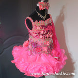 (DRESS EXAMPLE) (#1126) Straps flat glitz national pageant dress. (neon pink) / 2 ~ 3 weeks production (*Without necklace)