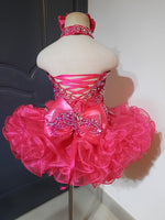 (#1134) Jewel neck flat glitz pageant dress. (berry) / 2 ~ 3 wks production (*Without necklace)
