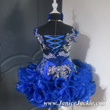 (#1135) Off shoulder flared glitz pageant dress. (blue) / 2 ~ 3 wks production (*Without necklace)