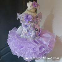 (#1150) Off shoulder flat glitz national pageant dress. (lavender) / 2 ~ 3 weeks production (*Without necklace)