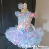 (#1151) Off shoulder flat glitz national pageant dress. (pink & blue) / 2 ~ 3 weeks production (*Without necklace)