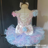 (#1151) Off shoulder flat glitz national pageant dress. (pink & blue) / 2 ~ 3 weeks production (*Without necklace)
