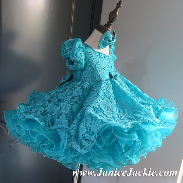 1154) Princess sleeve lace baby doll plain shell dress (teal) / 2~3 janicejackie 1154) Princess sleeve lace baby doll plain shell dress (teal) / 2~3 janicejackie