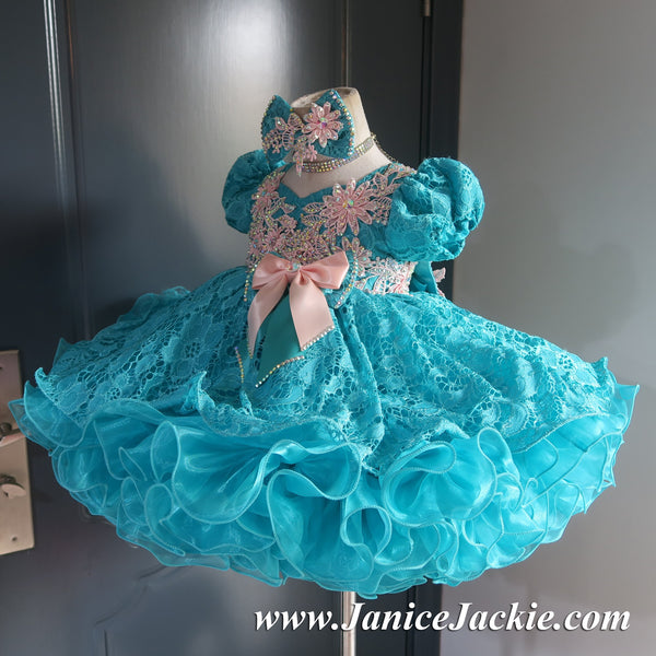 1158) Sleeve lace baby doll glitz pageant dress (teal+peach) / 2~3 w – janicejackie 1158) Sleeve lace baby doll glitz pageant dress (teal+peach) / 2~3 w – janicejackie