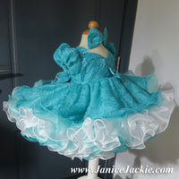 (#1159) Princess sleeve lace baby doll plain shell dress (teal+white) / 2~3 weeks production/no necklace