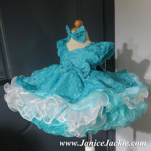1159) Princess sleeve lace baby doll plain shell dress (teal+white) janicejackie 1159) Princess sleeve lace baby doll plain shell dress (teal+white) janicejackie