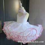 (#1189) Halter style baby doll dress (White + red trim) / 2~3 weeks production