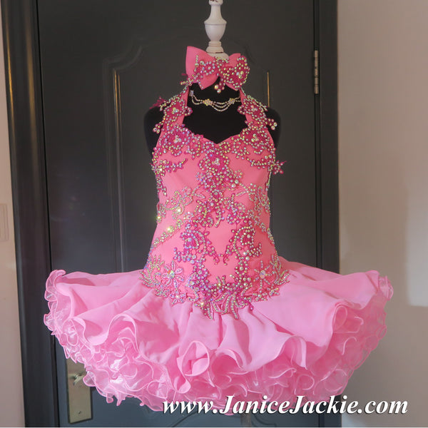 pink glitz pageant dresses (#1204) Halter flat glitz national pageant dress. (pink) / 2 ~ 3 weeks production (*Without necklace)