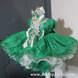 (#1228) Sleeve lace baby doll glitz pageant dress (emerald green+white) / 2~3 weeks production/no necklace