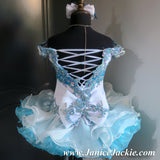 (#1234) Off shoulder flat glitz national pageant dress. (white + blue) / 2 ~ 3 weeks production (*Without necklace)