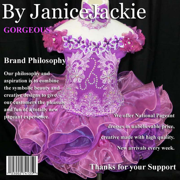 (#123) Off shoulder flat glitz pageant dress. (purple)