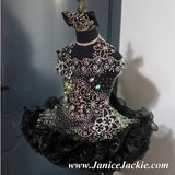 (#1245) Off shoulder flared style glitz national pageant dress. (black) / 3 ~ 4 weeks production (*Without necklace)