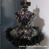 (#1245) Off shoulder flared style glitz national pageant dress. (black) / 3 ~ 4 weeks production (*Without necklace)