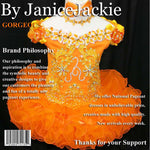 (#130) Off shoulder flat glitz pageant dress. (orange)