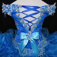 (#165) Off shoulder flat glitz pageant dress. (blue)