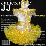 (#181) Off shoulder flat glitz pageant dress. (Gold yellow)
